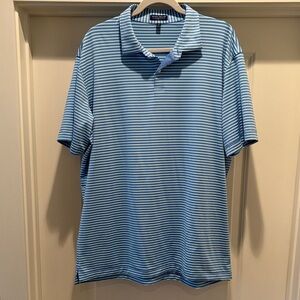 Peter Millar Blue and Mint Striped Men's Polo Shirt. Size XL